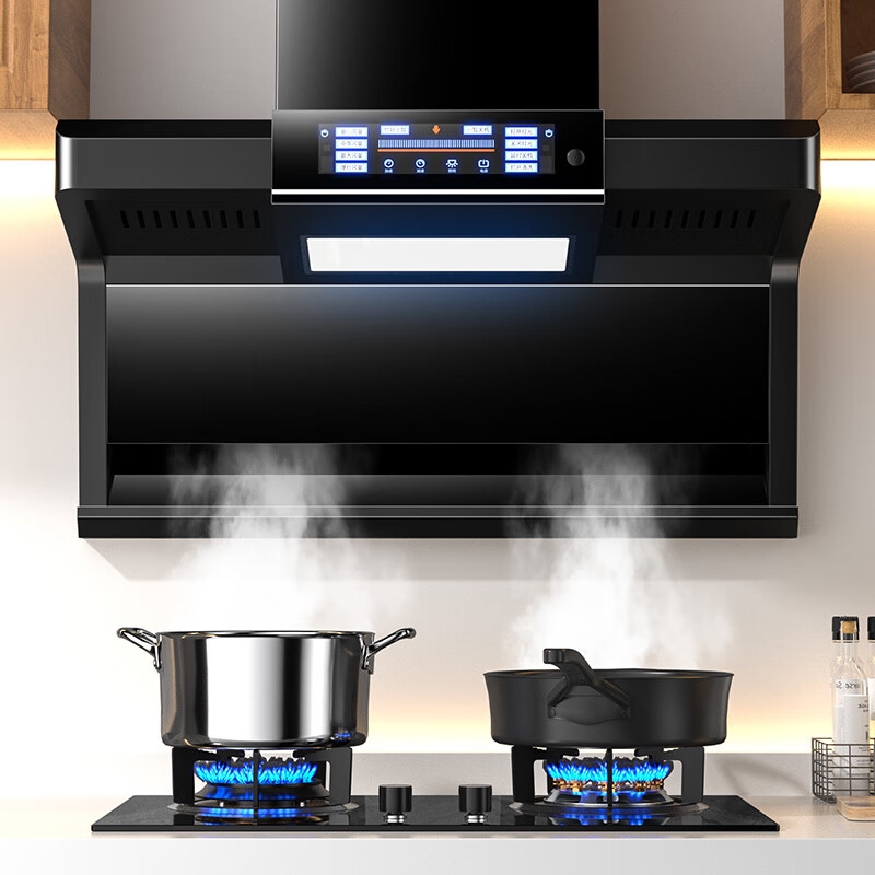 油烟机燃气灶家用厨房抽油烟机顶侧双吸吸油烟机7字型抽烟机烟灶套装